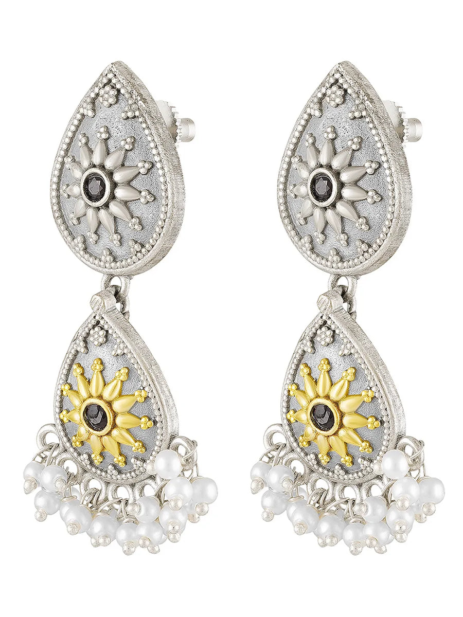 Oxidized Earrings with Teardrop Pearls