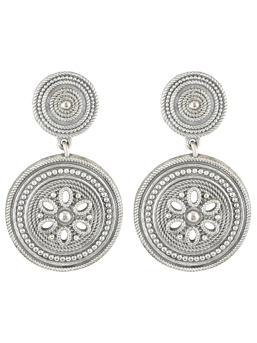 Antique Oxidized Round Charm Earrings