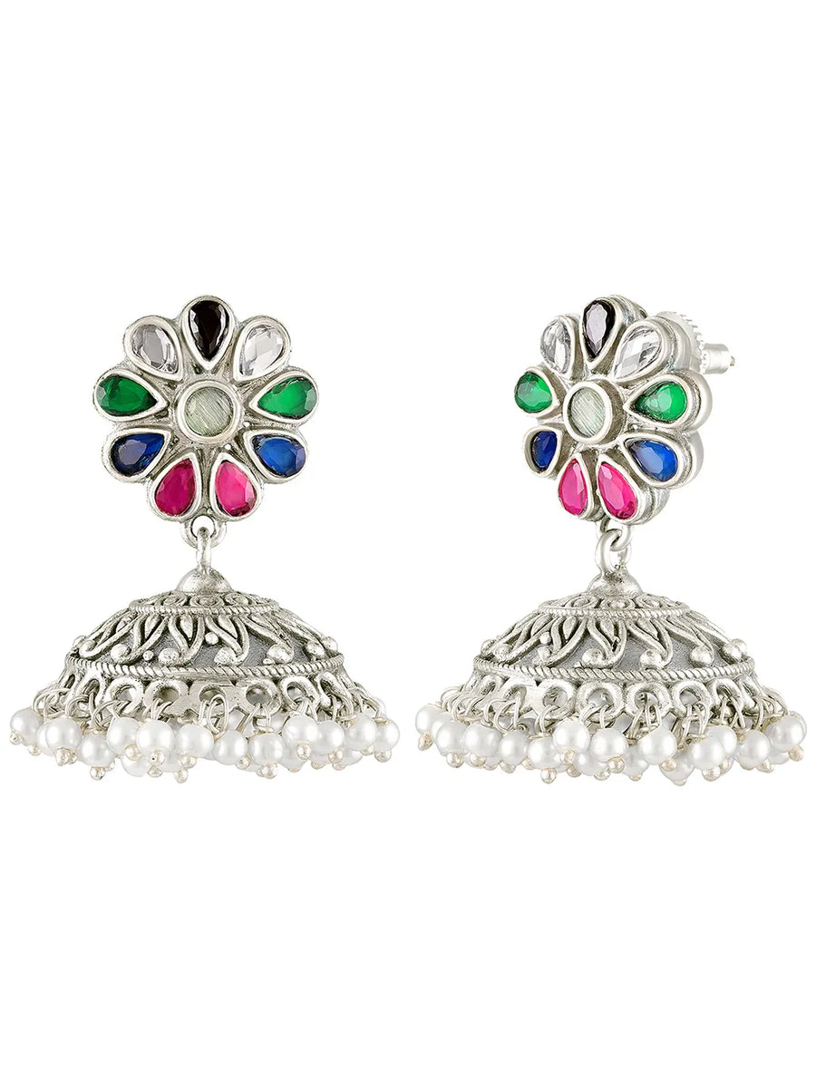 Regal Crystal Oxidized Jhumka Earrings