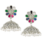 Regal Crystal Oxidized Jhumka Earrings