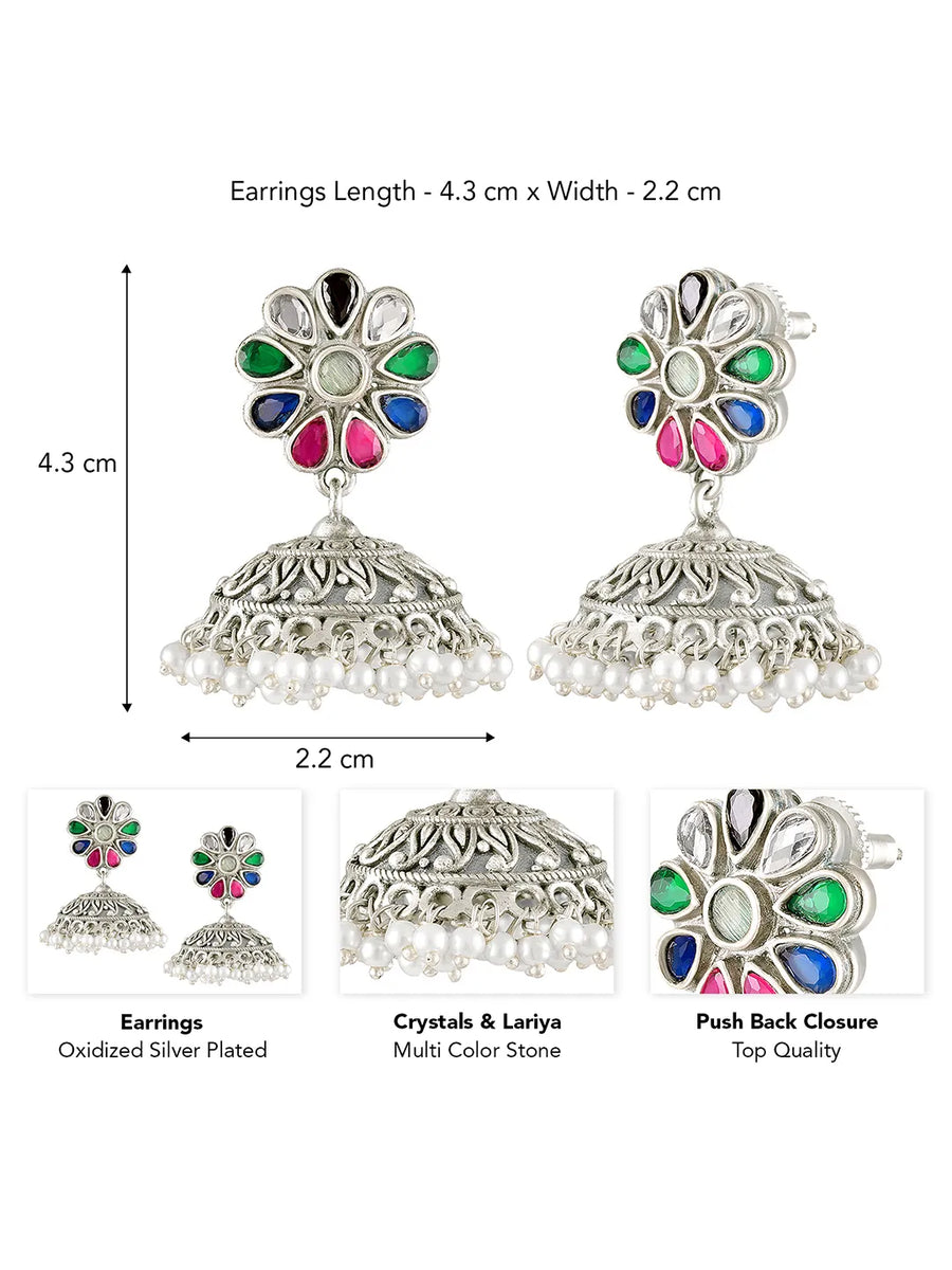 Regal Crystal Oxidized Jhumka Earrings