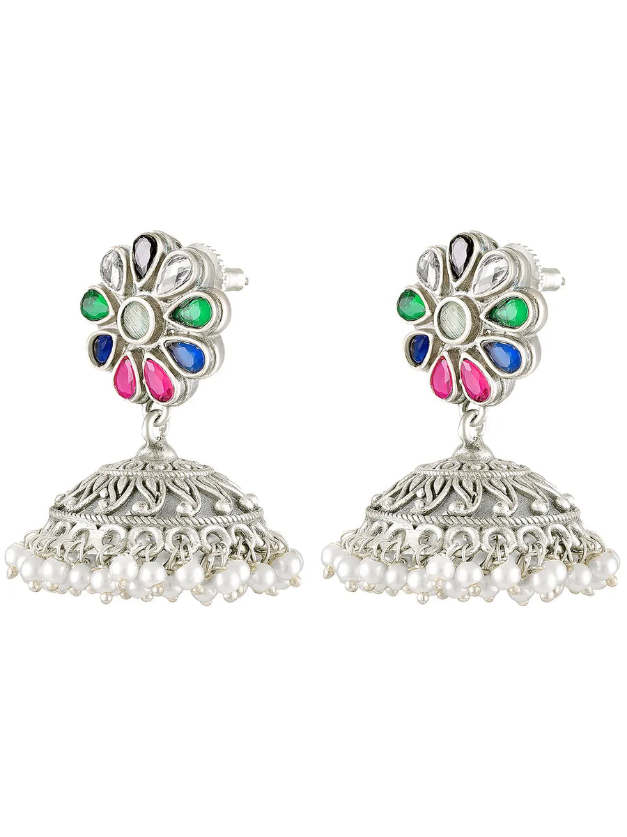 Regal Crystal Oxidized Jhumka Earrings