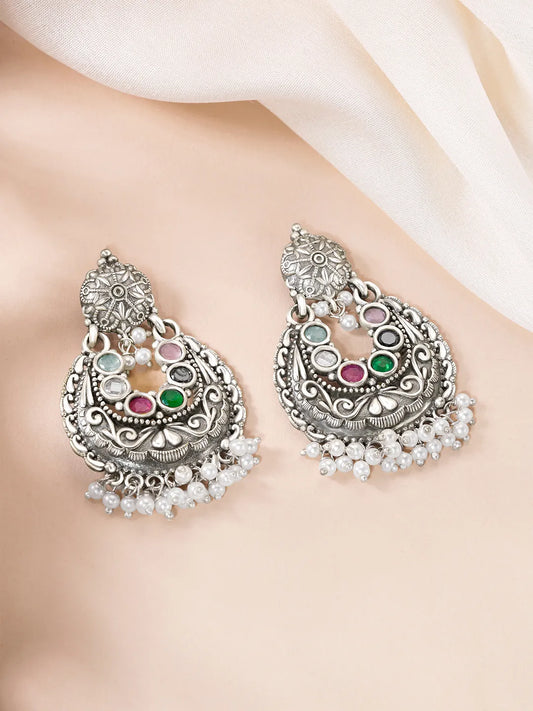 Oxidized Floral Grace Chandbali Earrings