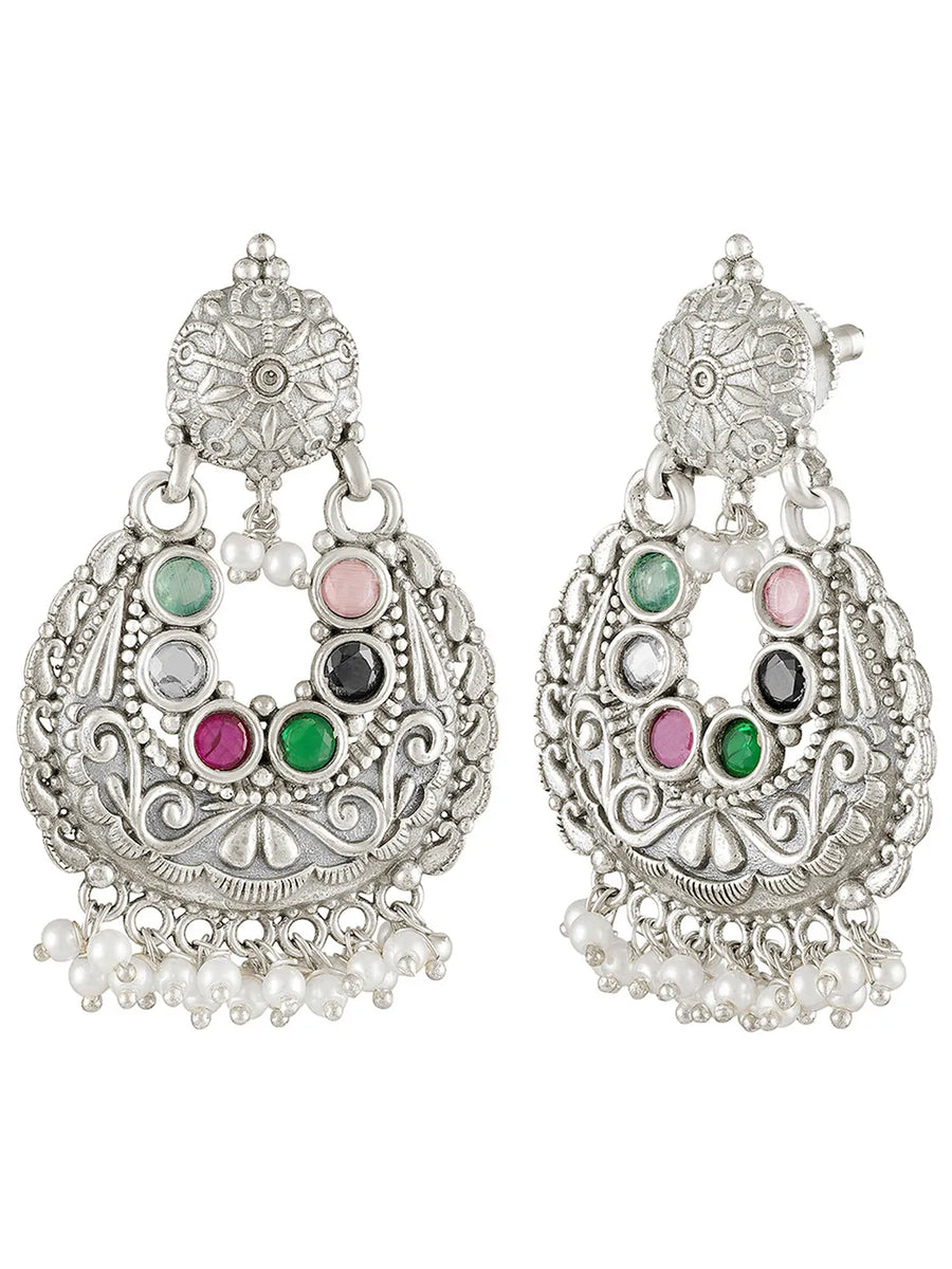 Oxidized Floral Grace Chandbali Earrings