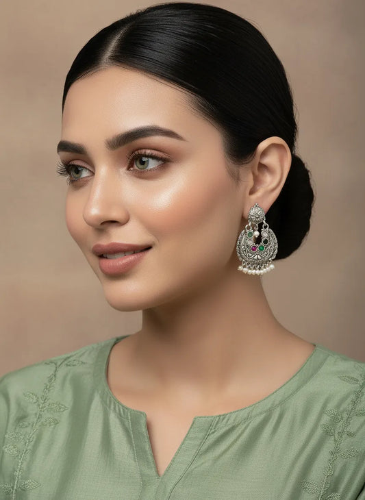 Oxidized Floral Grace Chandbali Earrings