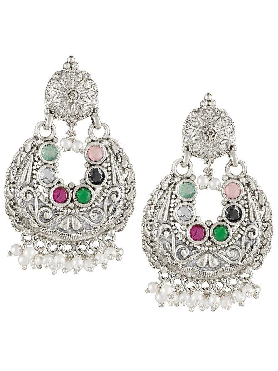 Oxidized Floral Grace Chandbali Earrings