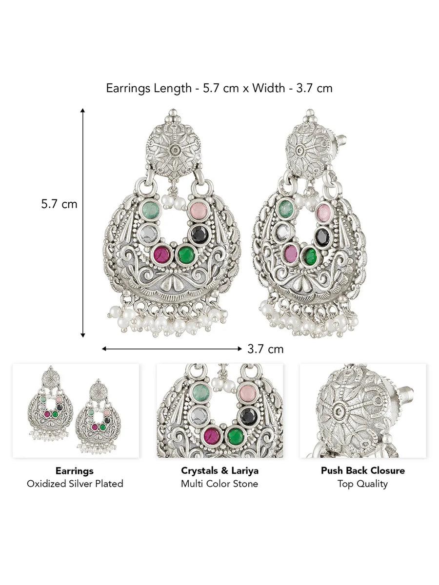 Oxidized Floral Grace Chandbali Earrings