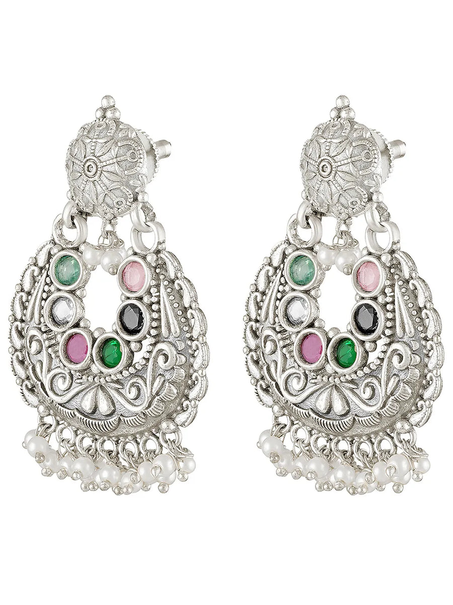 Oxidized Floral Grace Chandbali Earrings