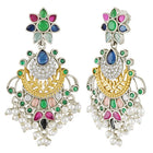 Floral Charm Pearl Tassel Dangle Earrings