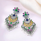 Floral Charm Pearl Tassel Dangle Earrings