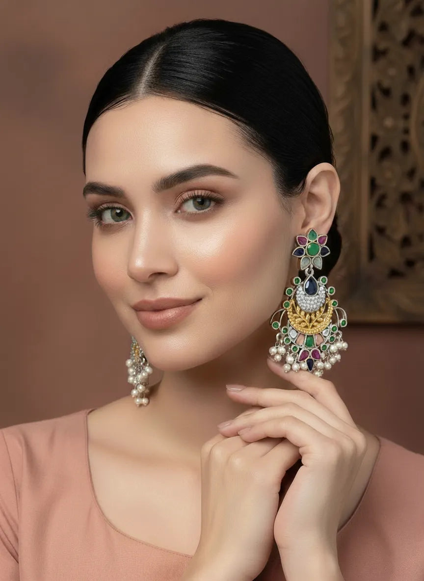 Floral Charm Pearl Tassel Dangle Earrings