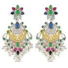 Floral Charm Pearl Tassel Dangle Earrings