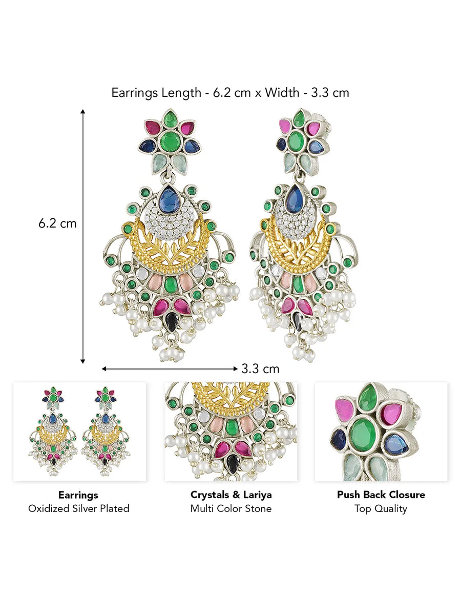 Floral Charm Pearl Tassel Dangle Earrings