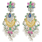 Floral Charm Pearl Tassel Dangle Earrings
