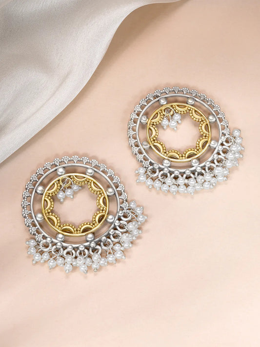 Golden Halo Pearl Tassel Dangle Earrings