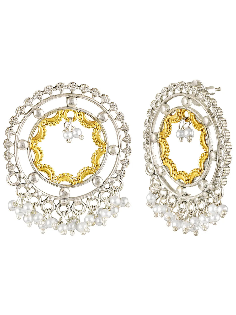 Golden Halo Pearl Tassel Dangle Earrings