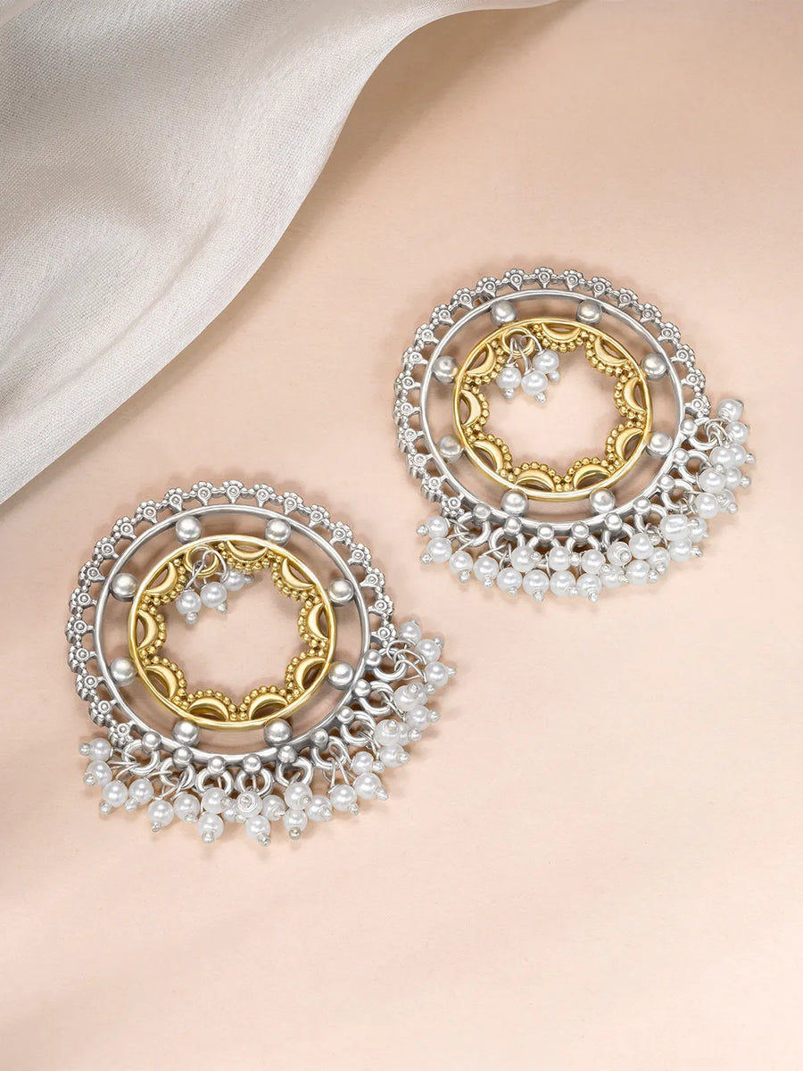 Golden Halo Pearl Tassel Dangle Earrings