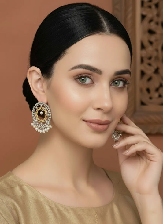 Golden Halo Pearl Tassel Dangle Earrings