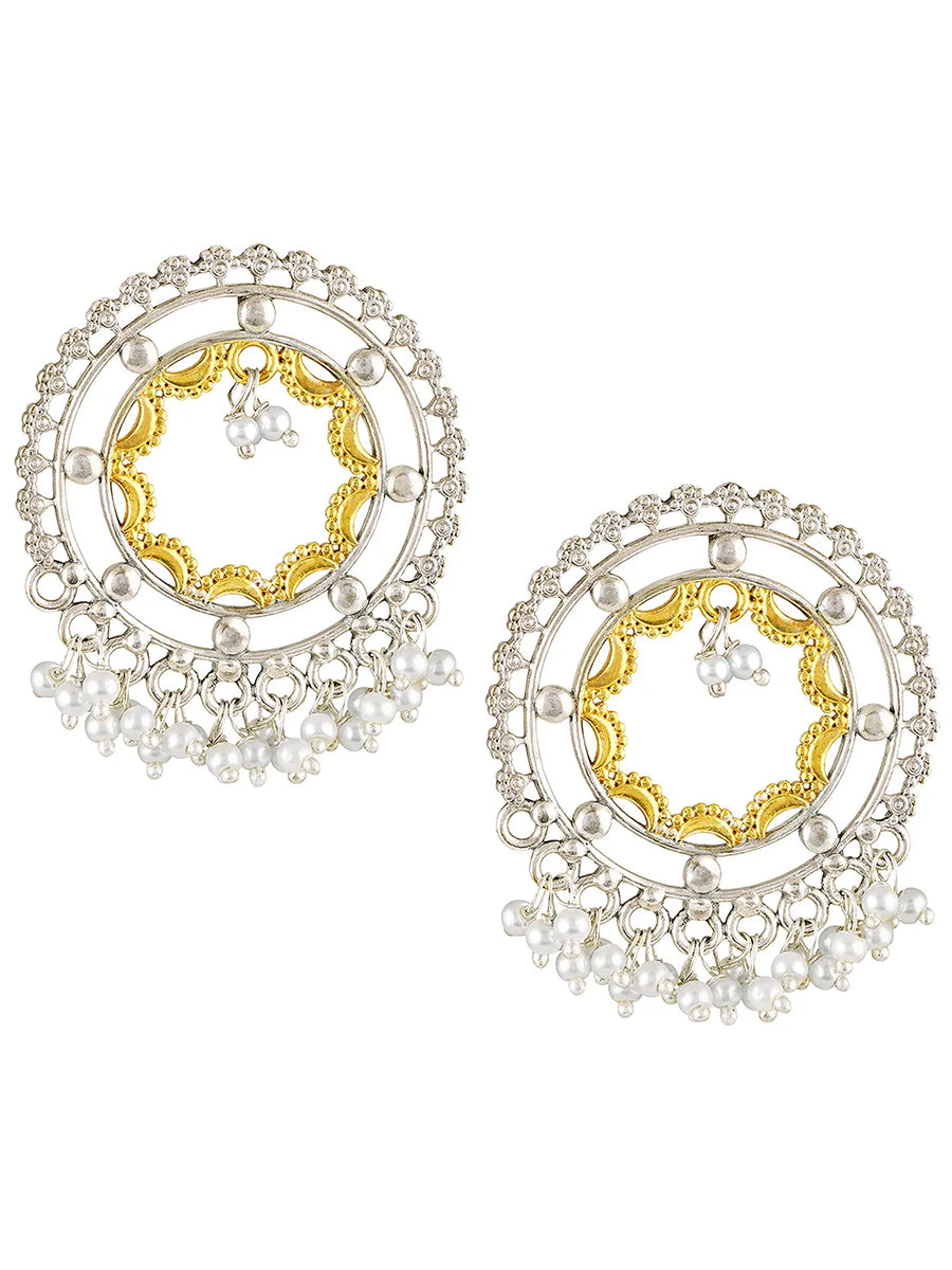 Golden Halo Pearl Tassel Dangle Earrings