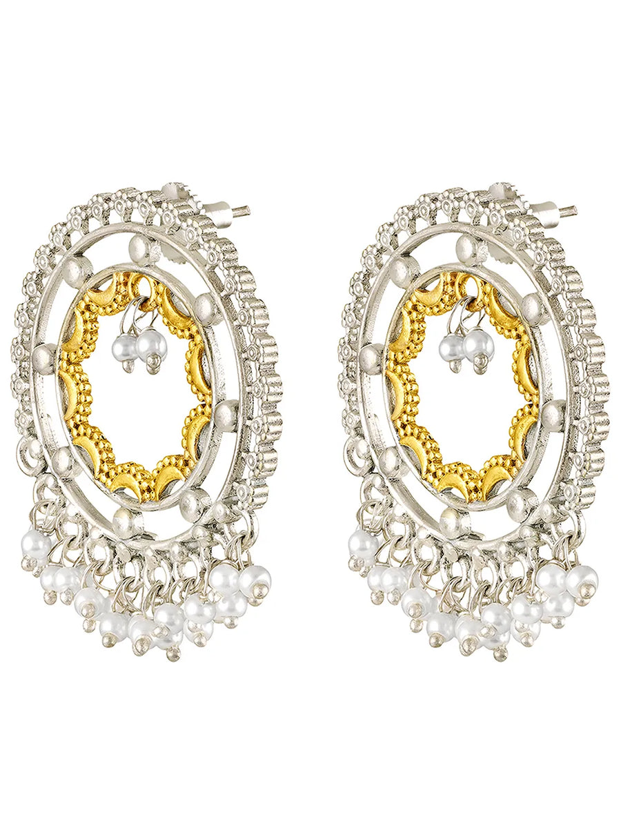 Golden Halo Pearl Tassel Dangle Earrings