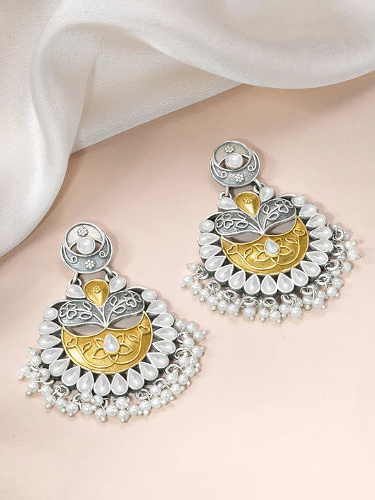 Peora Pearl Halo Oxidised Chandbalis Earring