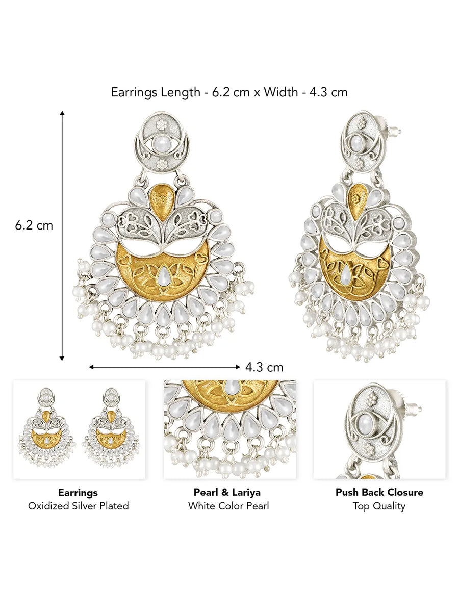 Peora Pearl Halo Oxidised Chandbalis Earring
