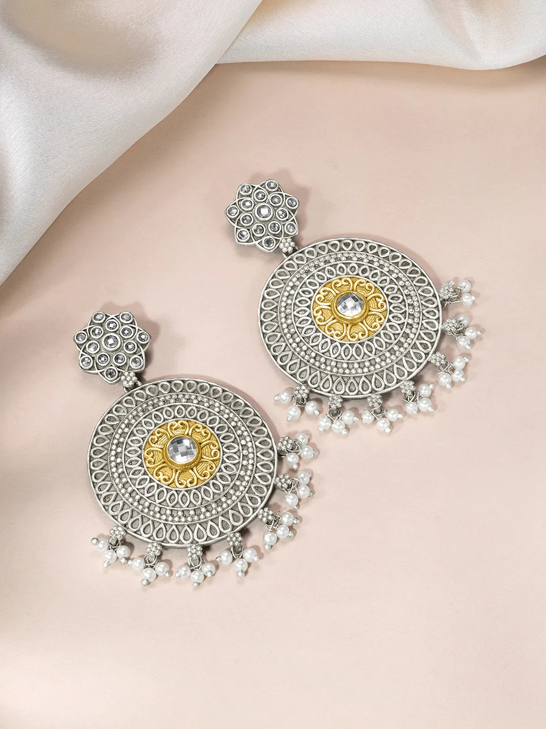 Antique Mandala Design Pearl Earrings