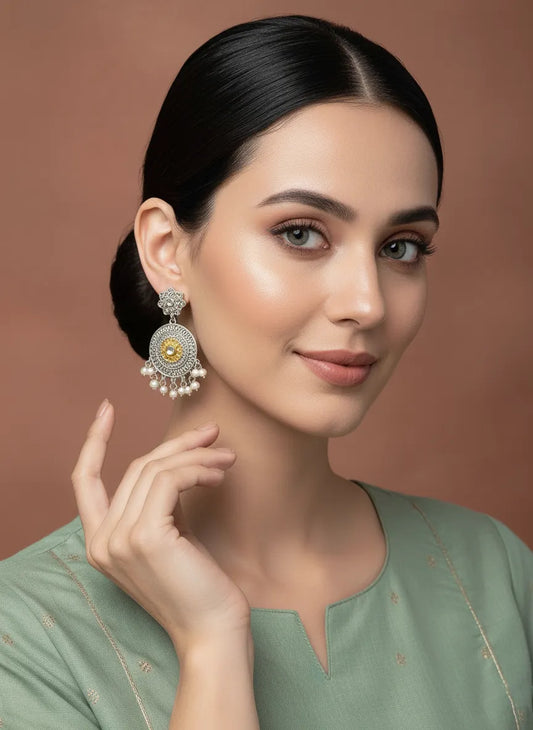 Antique Mandala Design Pearl Earrings