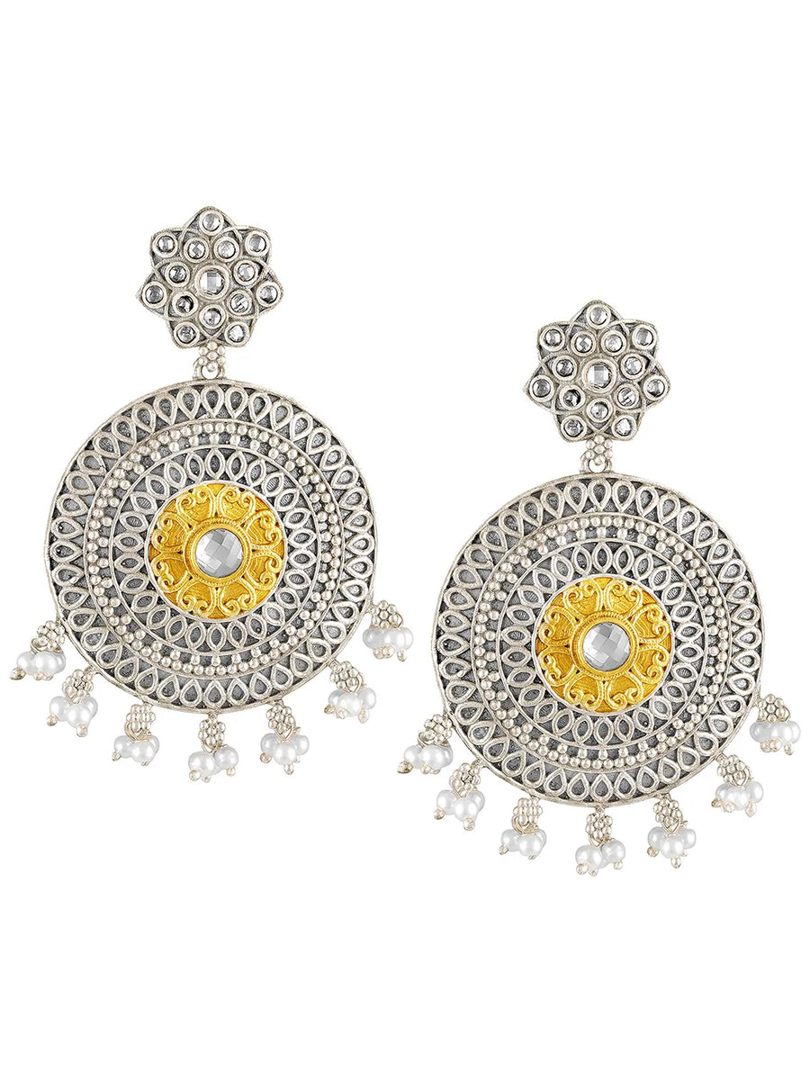 Antique Mandala Design Pearl Earrings