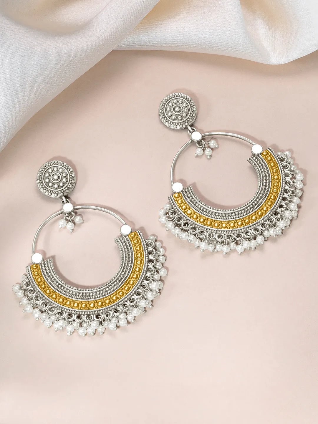 Crescent Hoop with Pearl Drop Charms