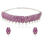 Chevron Design Faux Ruby Necklace Set