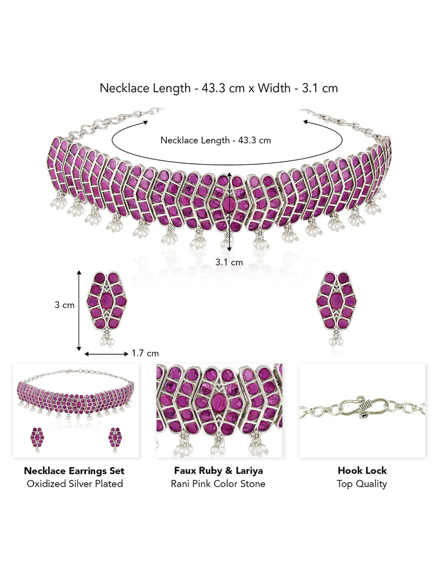 Chevron Design Faux Ruby Necklace Set