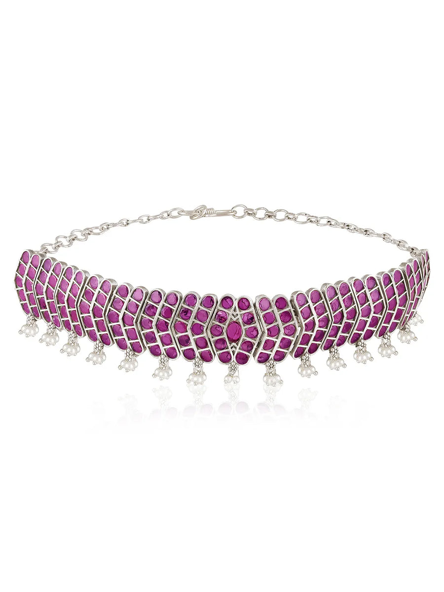 Chevron Design Faux Ruby Necklace Set