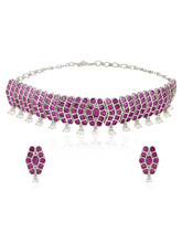 Chevron Design Faux Ruby Necklace Set