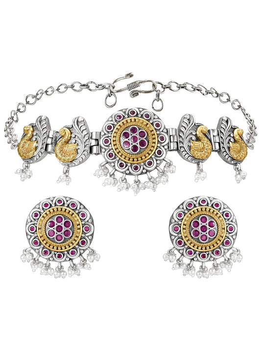 Peacock Motif with Pearl Drop Choker Set