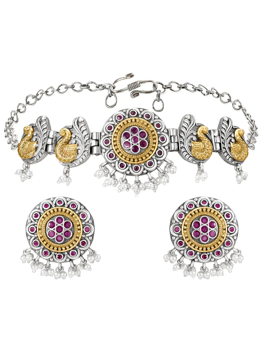 Peacock Motif with Pearl Drop Choker Set