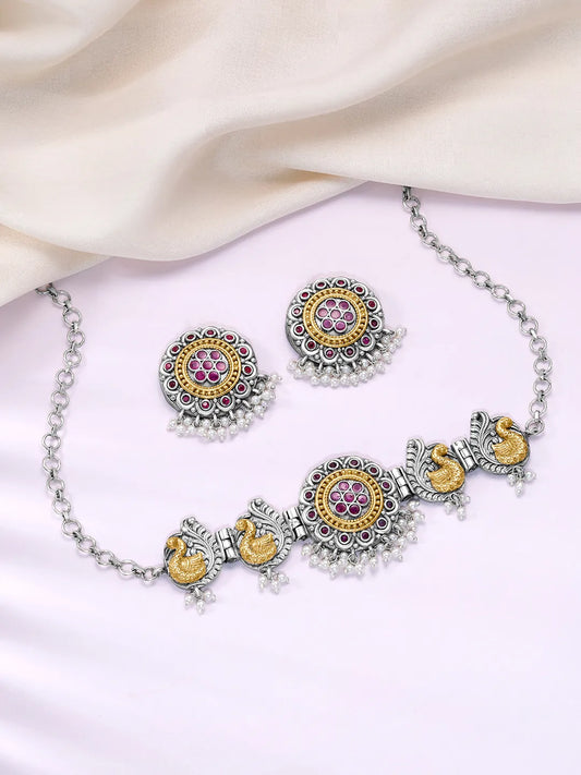 Peacock Motif with Pearl Drop Choker Set