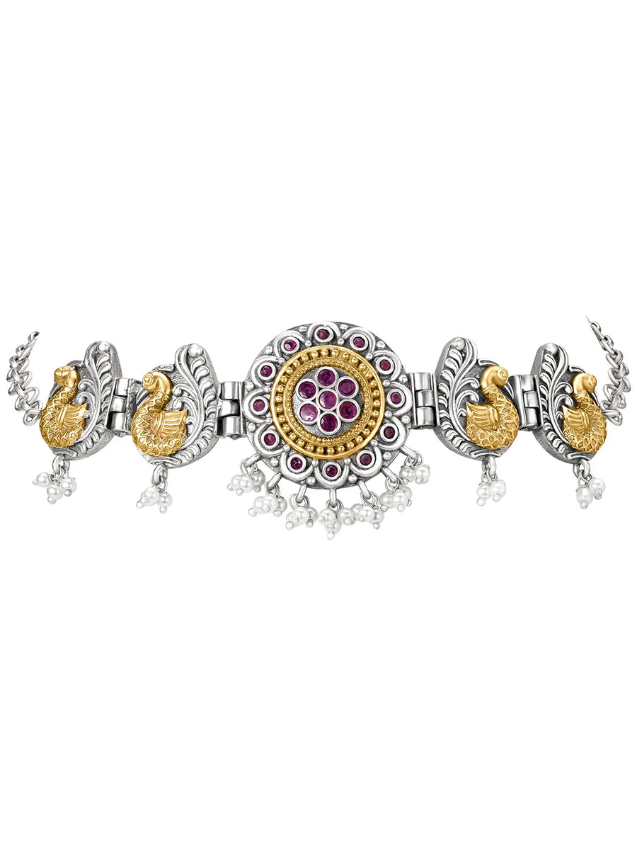 Peacock Motif with Pearl Drop Choker Set