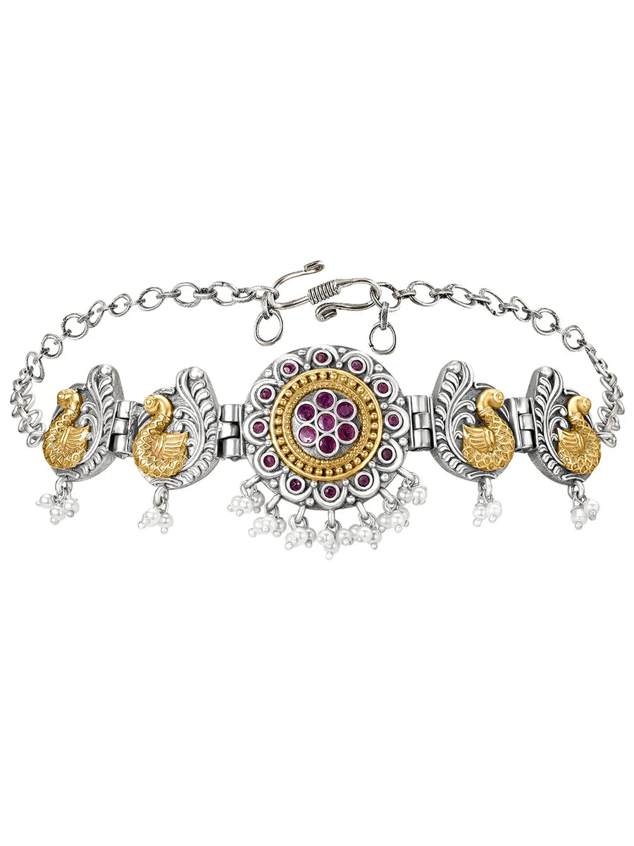 Peacock Motif with Pearl Drop Choker Set