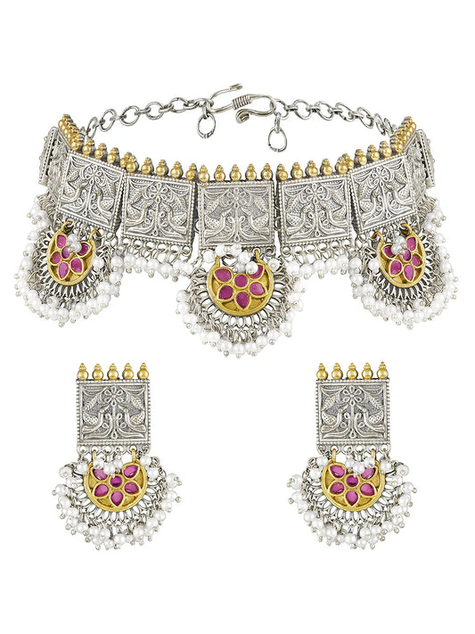 Classic Floral Pendant Pearl Necklace Set