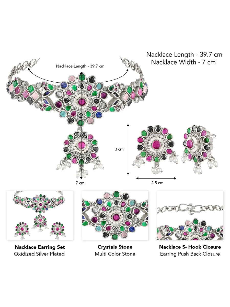 Floral Crystal Studded Necklace Set