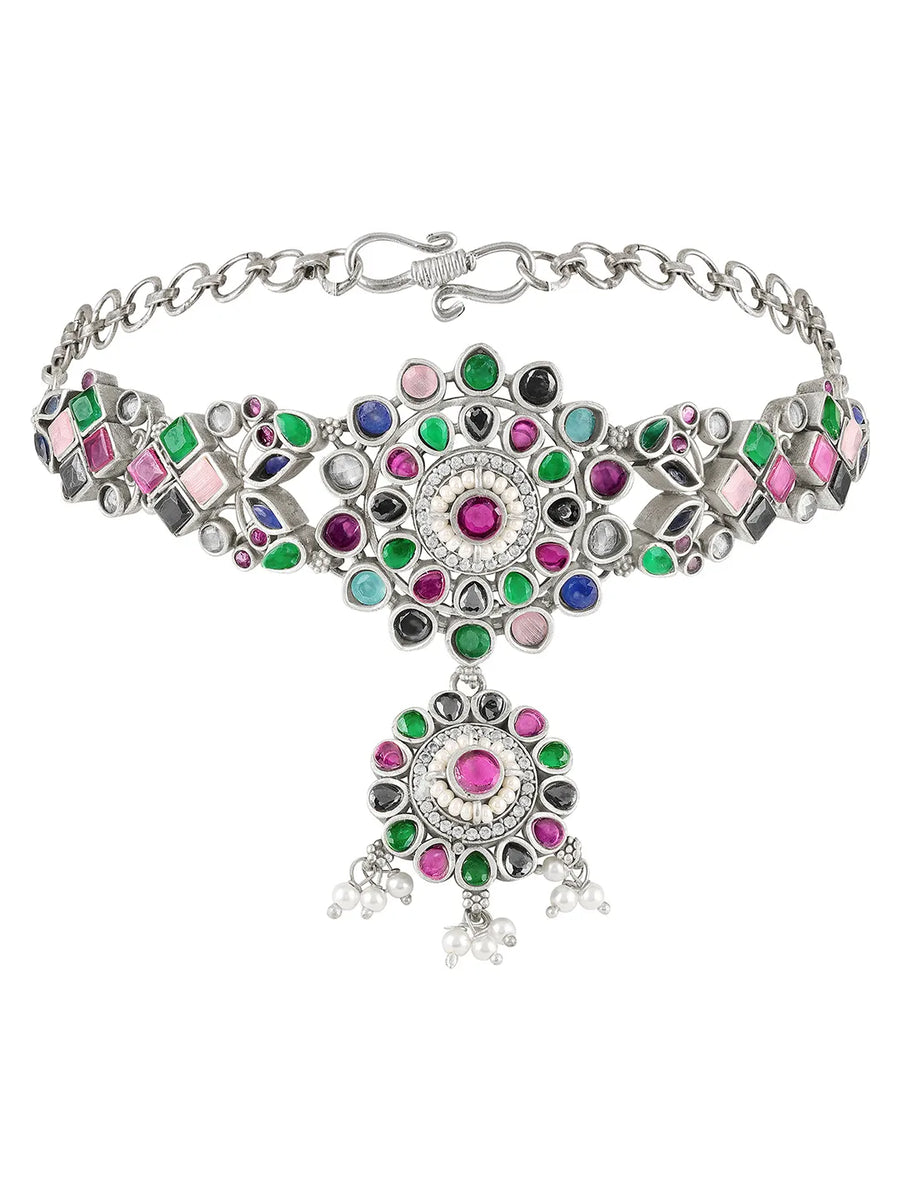 Floral Crystal Studded Necklace Set