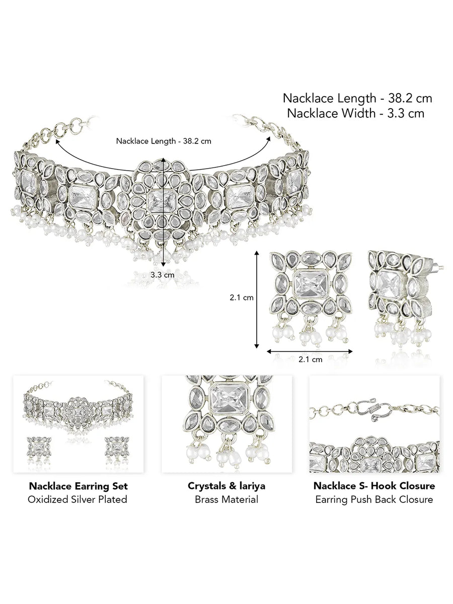 Crystal Drop Choker with Pearl Dangles