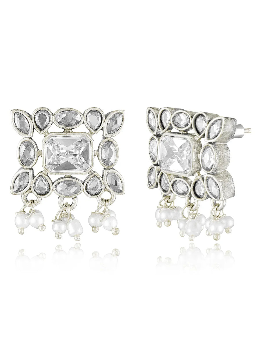 Crystal Drop Choker with Pearl Dangles