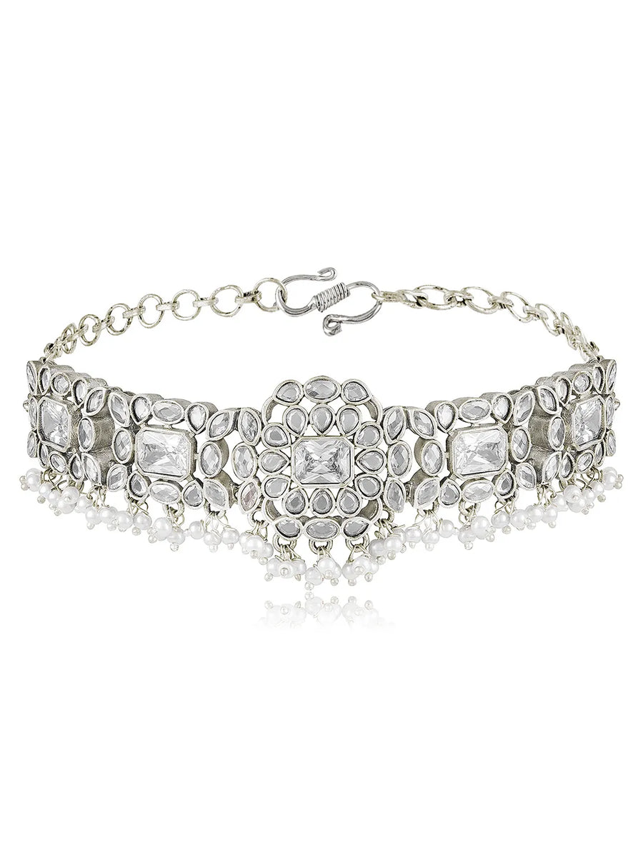 Crystal Drop Choker with Pearl Dangles