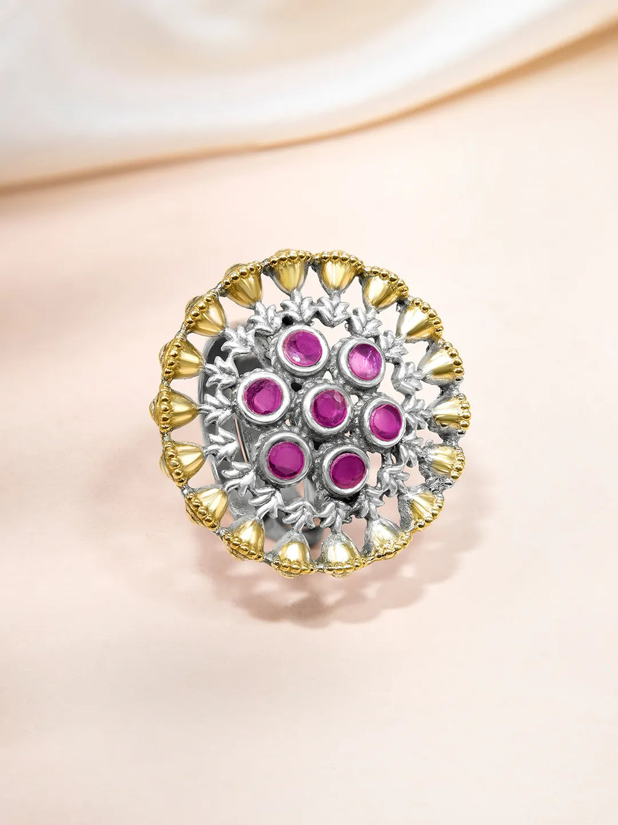Dual Tone Ruby Accent Statement Ring