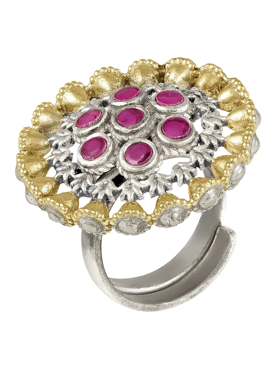 Dual Tone Ruby Accent Statement Ring