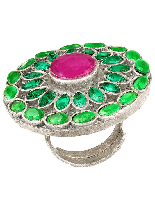 Round Mosaic Ring with Ruby Center