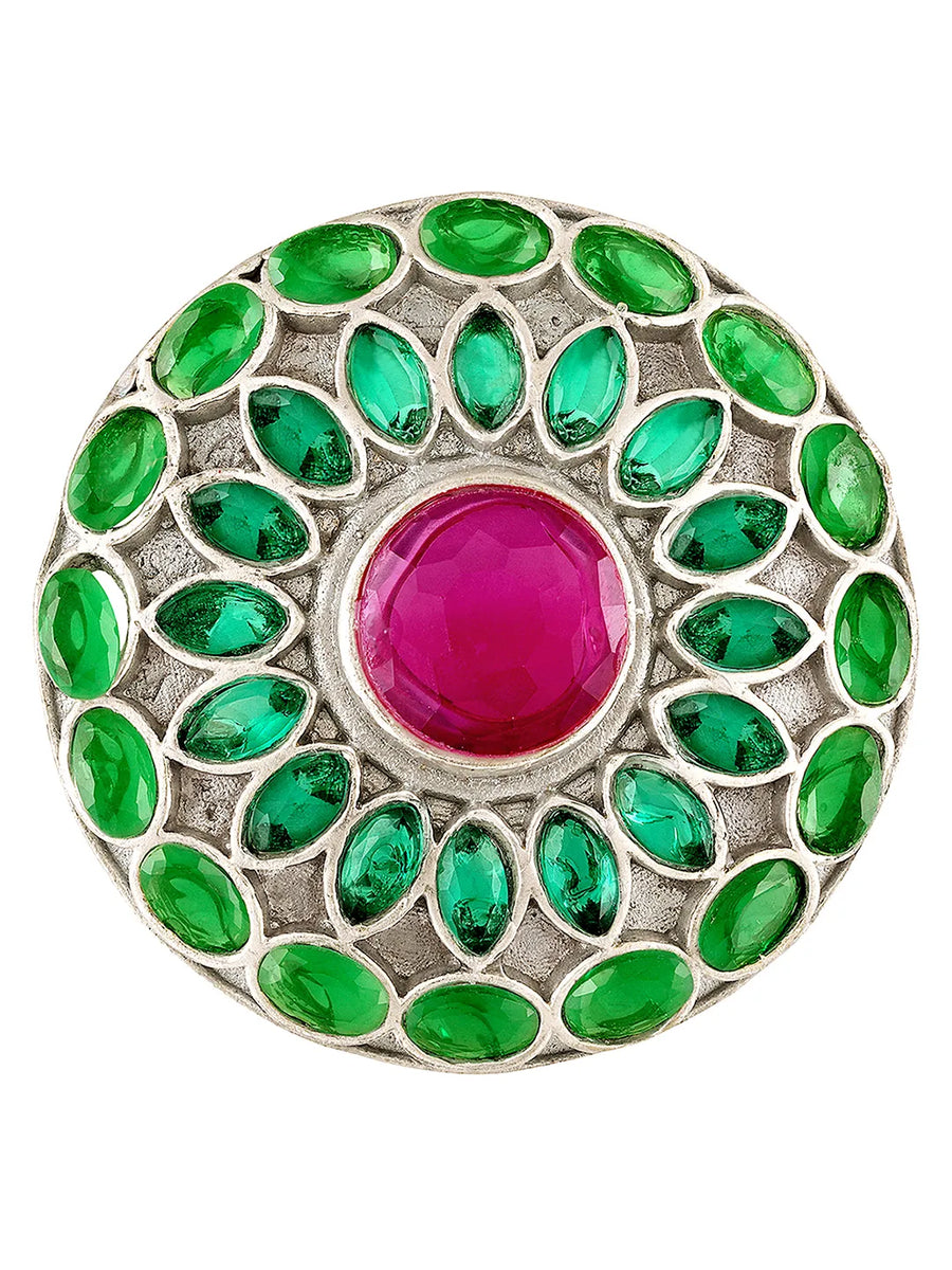 Round Mosaic Ring with Ruby Center