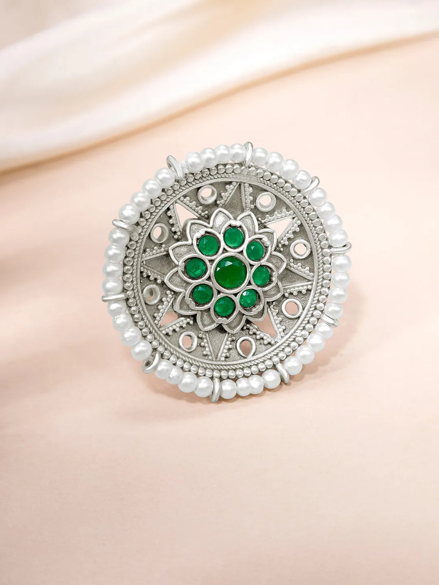 Floral Center Round Adjustable Ring